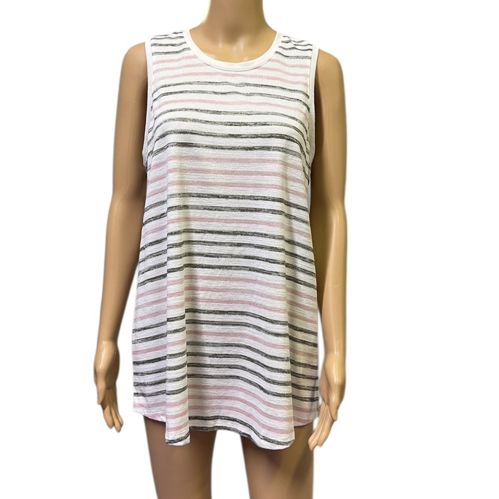 NorthCrest Sleeveless White Pink Olive Striped A Line Tunic Tank Tee Womens XL